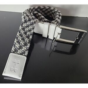 UNDER ARMOUR Gray Men's Braided Belt Brushed Buckle White Leather Trim 41" inch